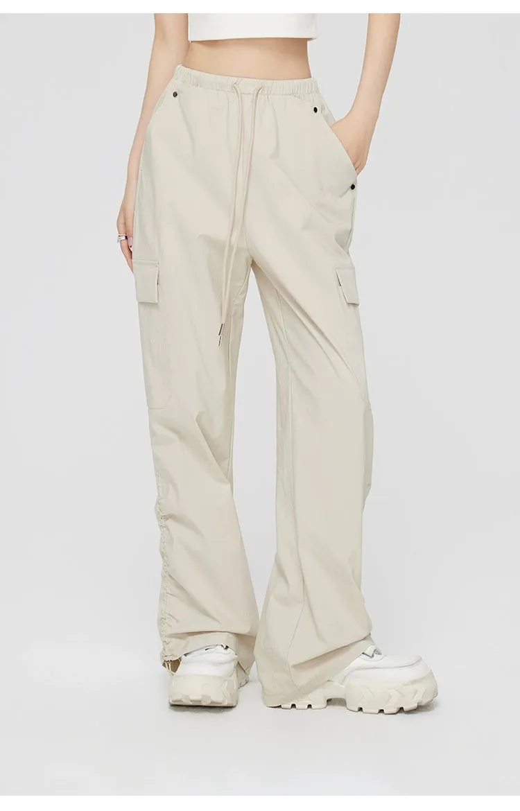 Ruched Wide-Leg Cargo Pants