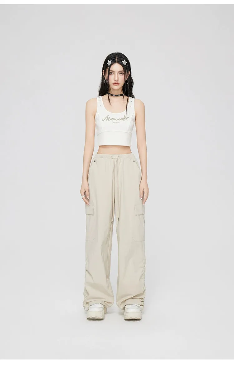 Ruched Wide-Leg Cargo Pants