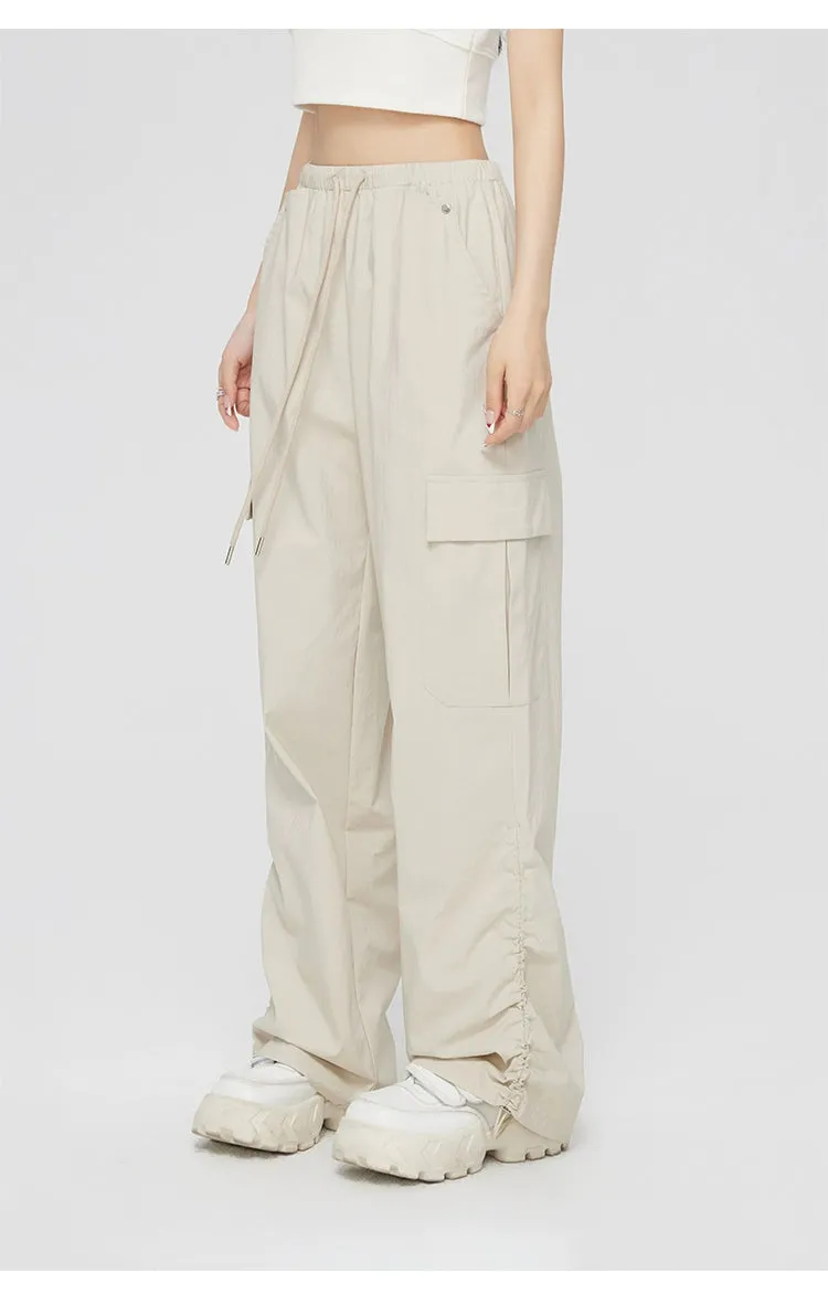 Ruched Wide-Leg Cargo Pants