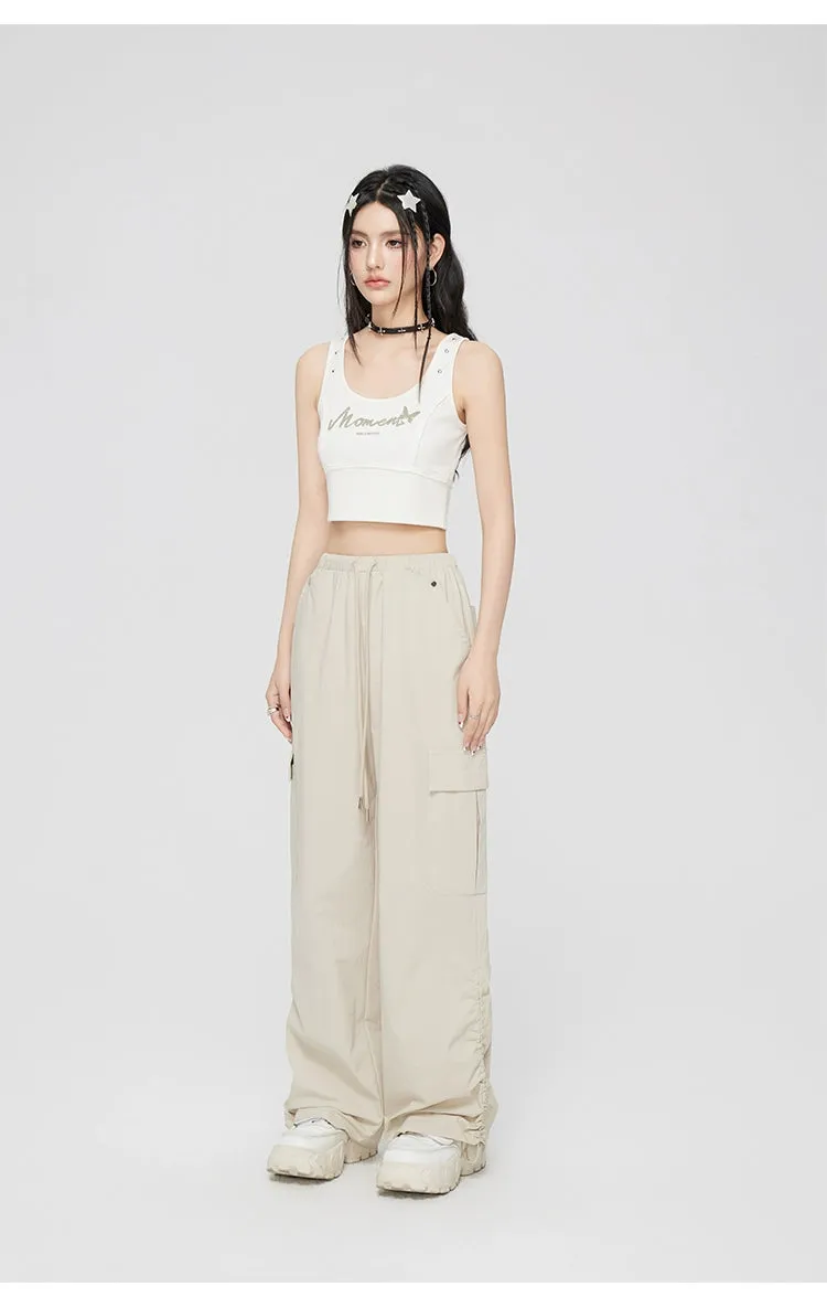 Ruched Wide-Leg Cargo Pants