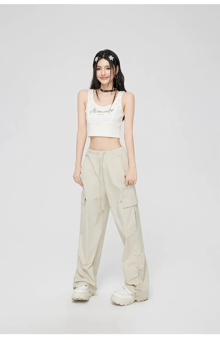 Ruched Wide-Leg Cargo Pants