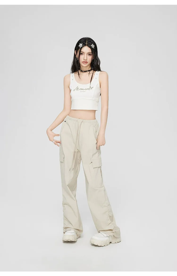 Ruched Wide-Leg Cargo Pants