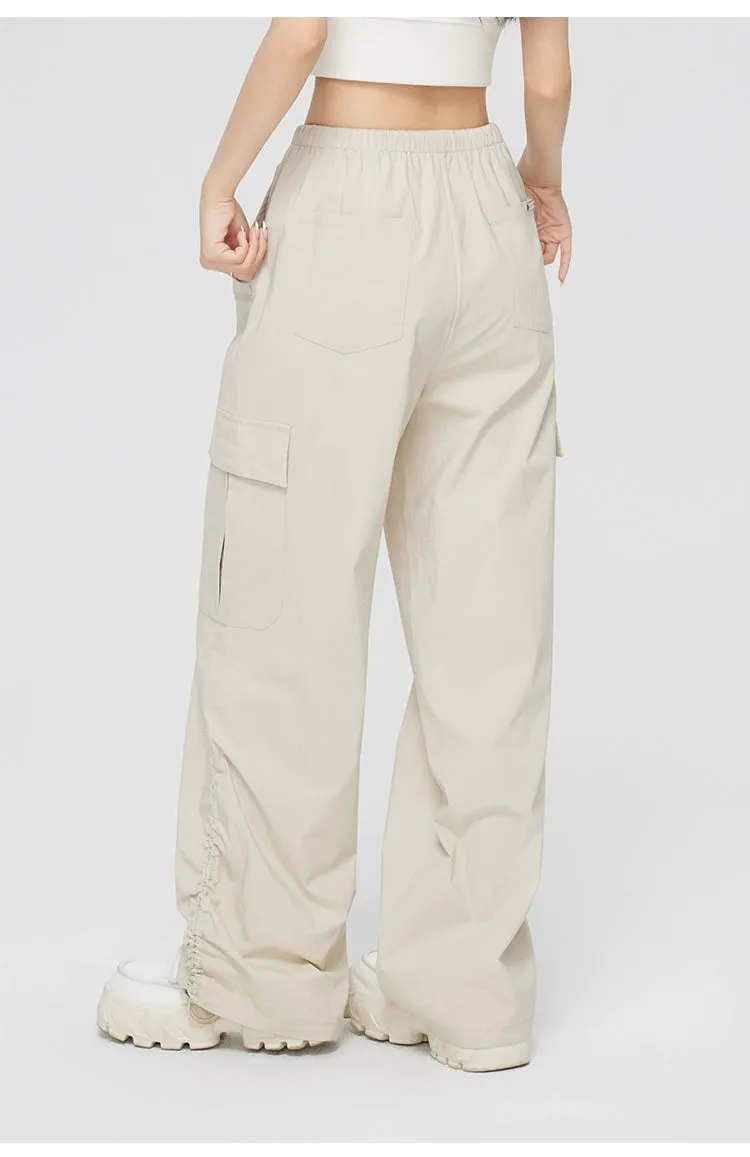 Ruched Wide-Leg Cargo Pants