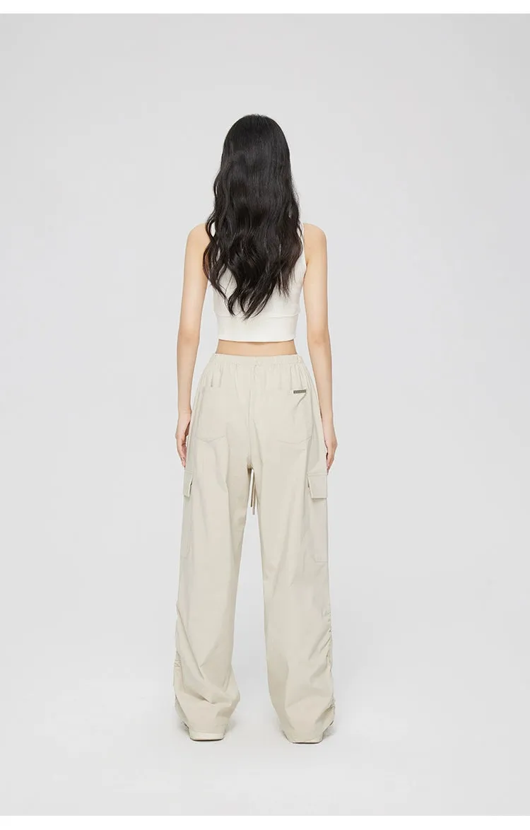 Ruched Wide-Leg Cargo Pants