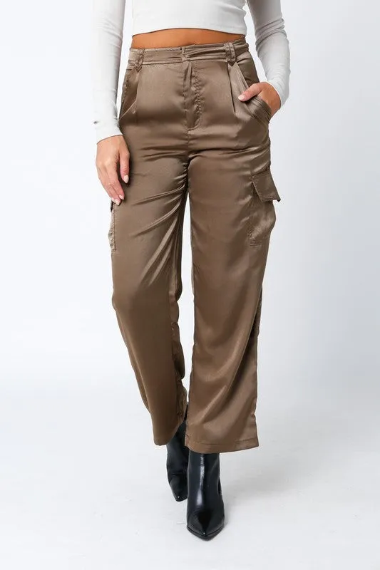 Satin Cargo Pants