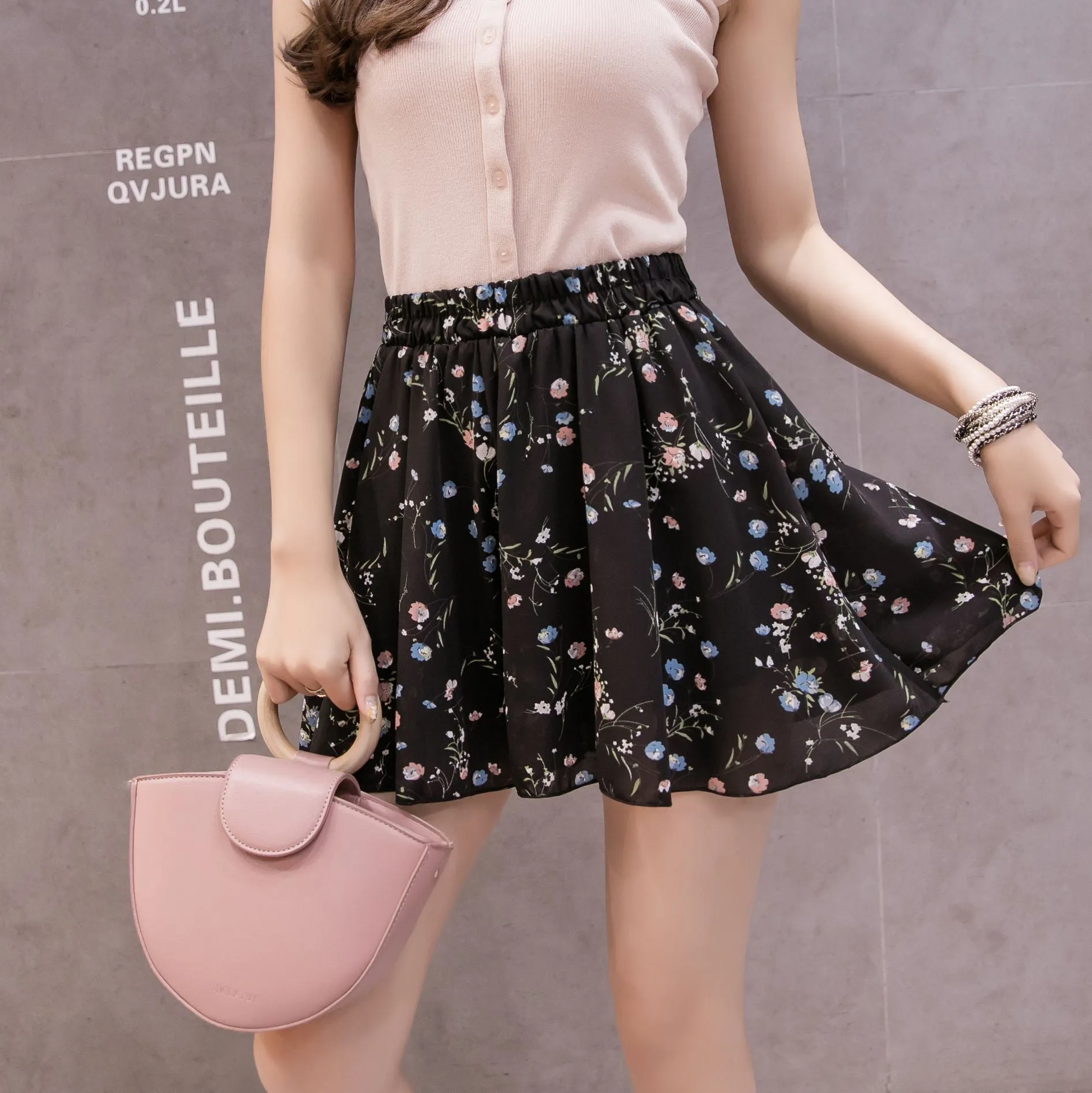 Shorts Women Summer Chiffon Floral Skorts Loose Culottes Casual Plus Size High Waist Thin Wide Leg Pants