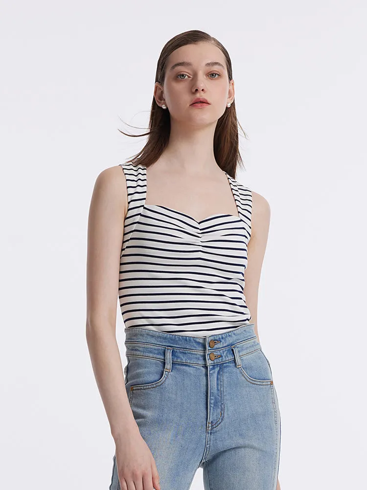 Striped Knitted Camisole With Detachable Bra Pads