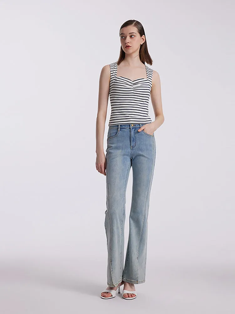 Striped Knitted Camisole With Detachable Bra Pads