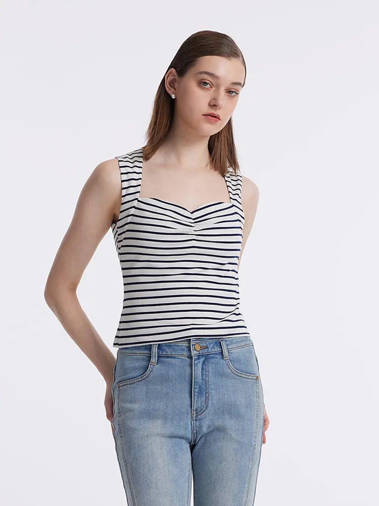 Striped Knitted Camisole With Detachable Bra Pads