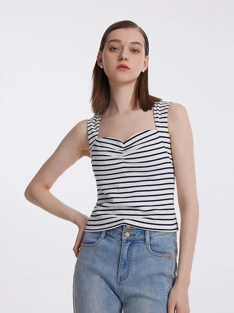 Striped Knitted Camisole With Detachable Bra Pads