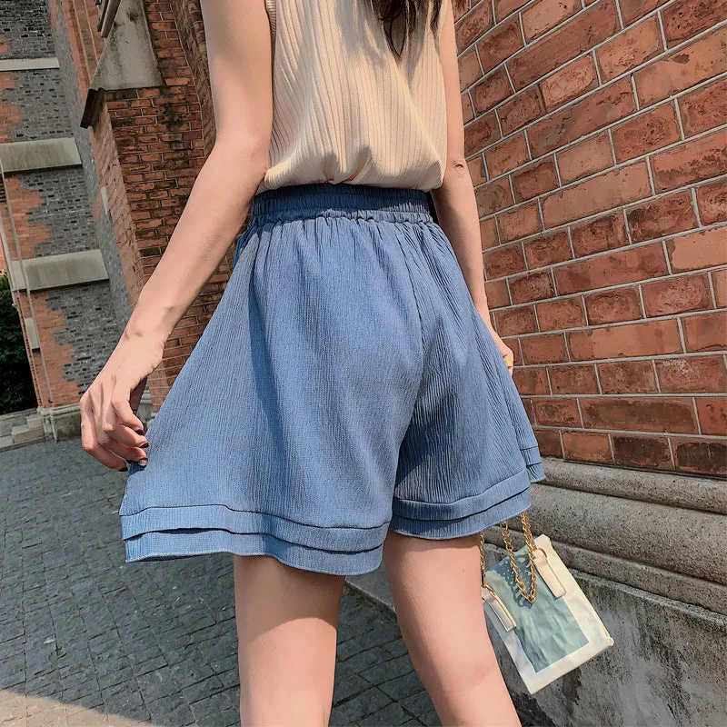 Summer High Waist Slim-Look Loose Short Women Pants All-Matching Wide Leg Culottes