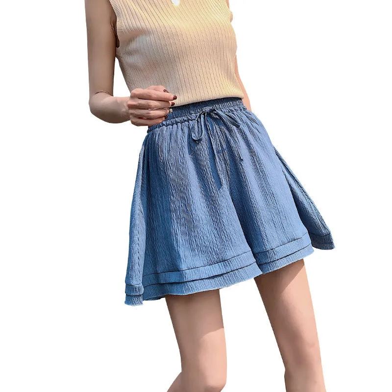Summer High Waist Slim-Look Loose Short Women Pants All-Matching Wide Leg Culottes