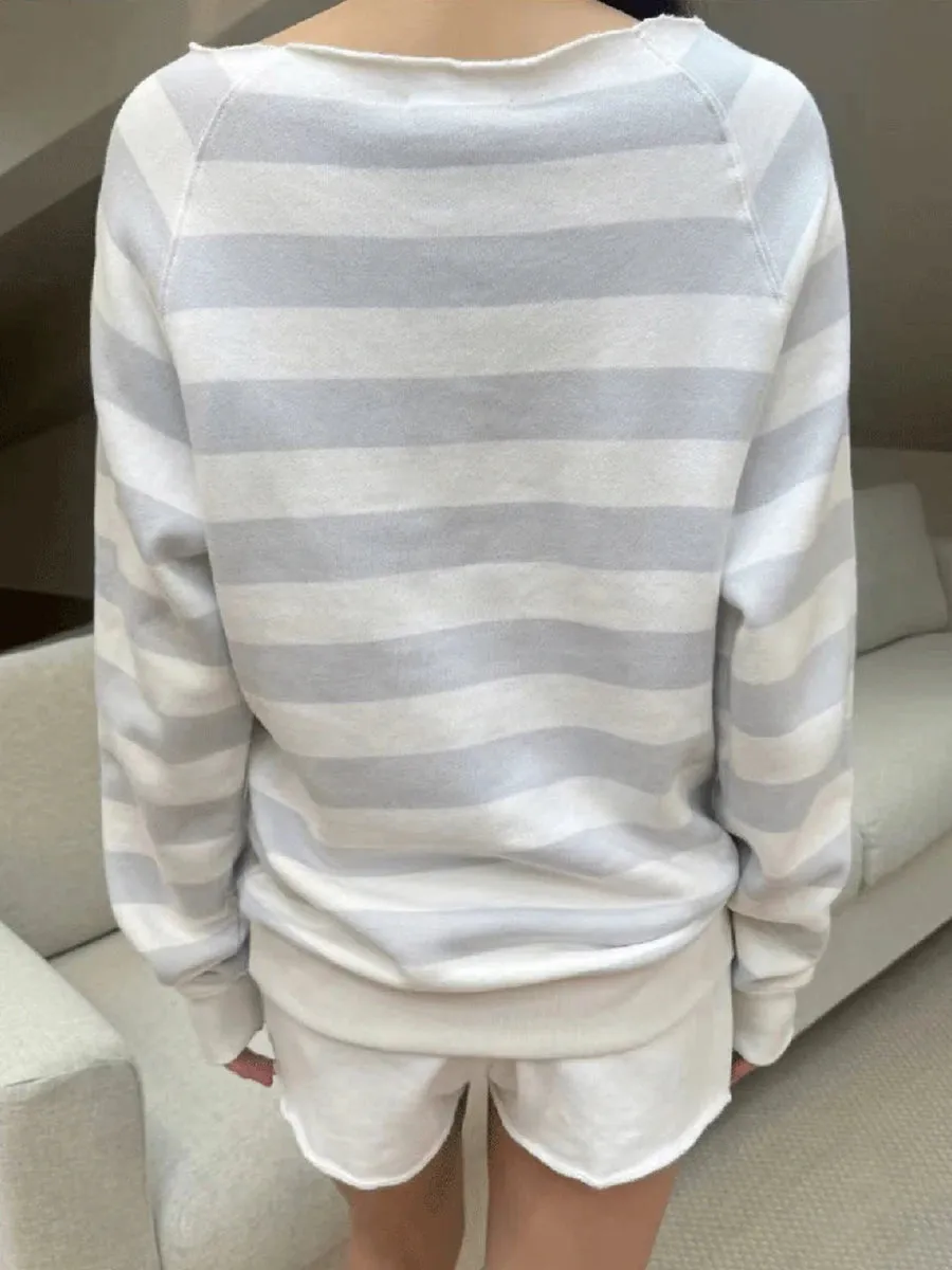 TAVIMART  -  Striped Slash Neck Loose Sweatshirt Vintage Cotton Long Sleeve Autumn Pullover Tops Femme Casual Streetwear Oversized Hoodie Y2k