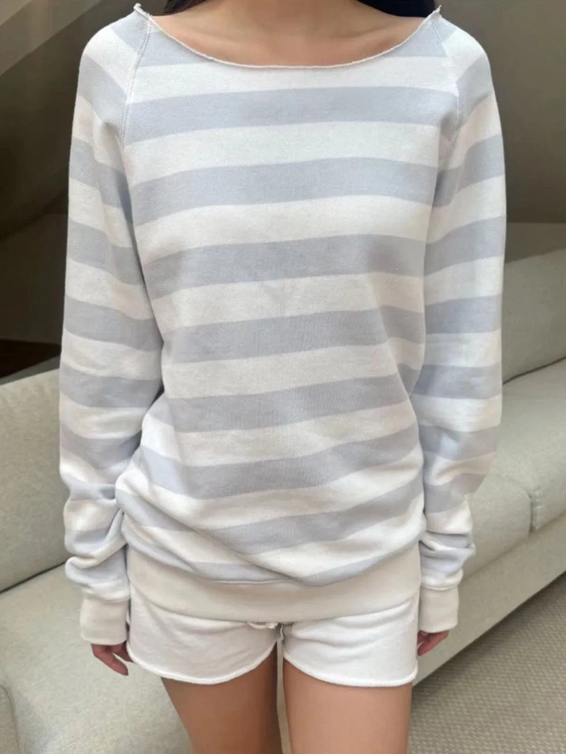 TAVIMART  -  Striped Slash Neck Loose Sweatshirt Vintage Cotton Long Sleeve Autumn Pullover Tops Femme Casual Streetwear Oversized Hoodie Y2k