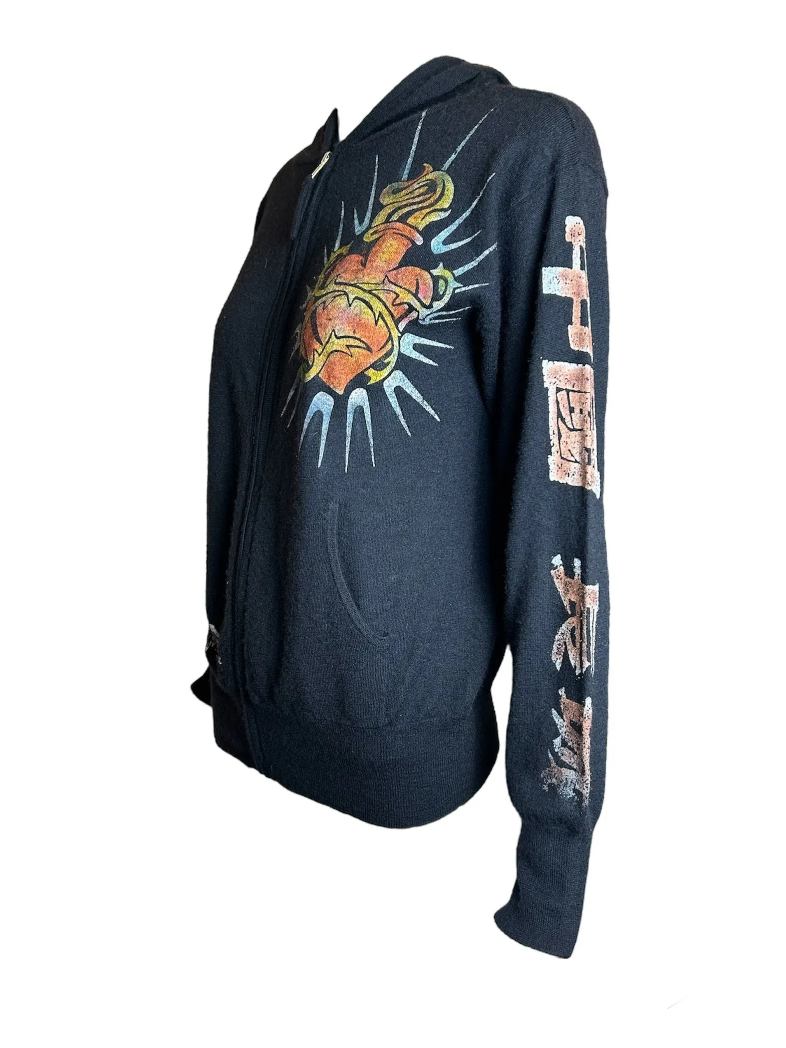 The Great China Wall Black Cashmere Hoodie with Tattoo Graphics