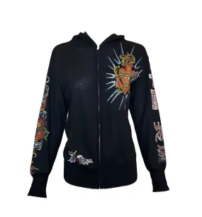 The Great China Wall Black Cashmere Hoodie with Tattoo Graphics