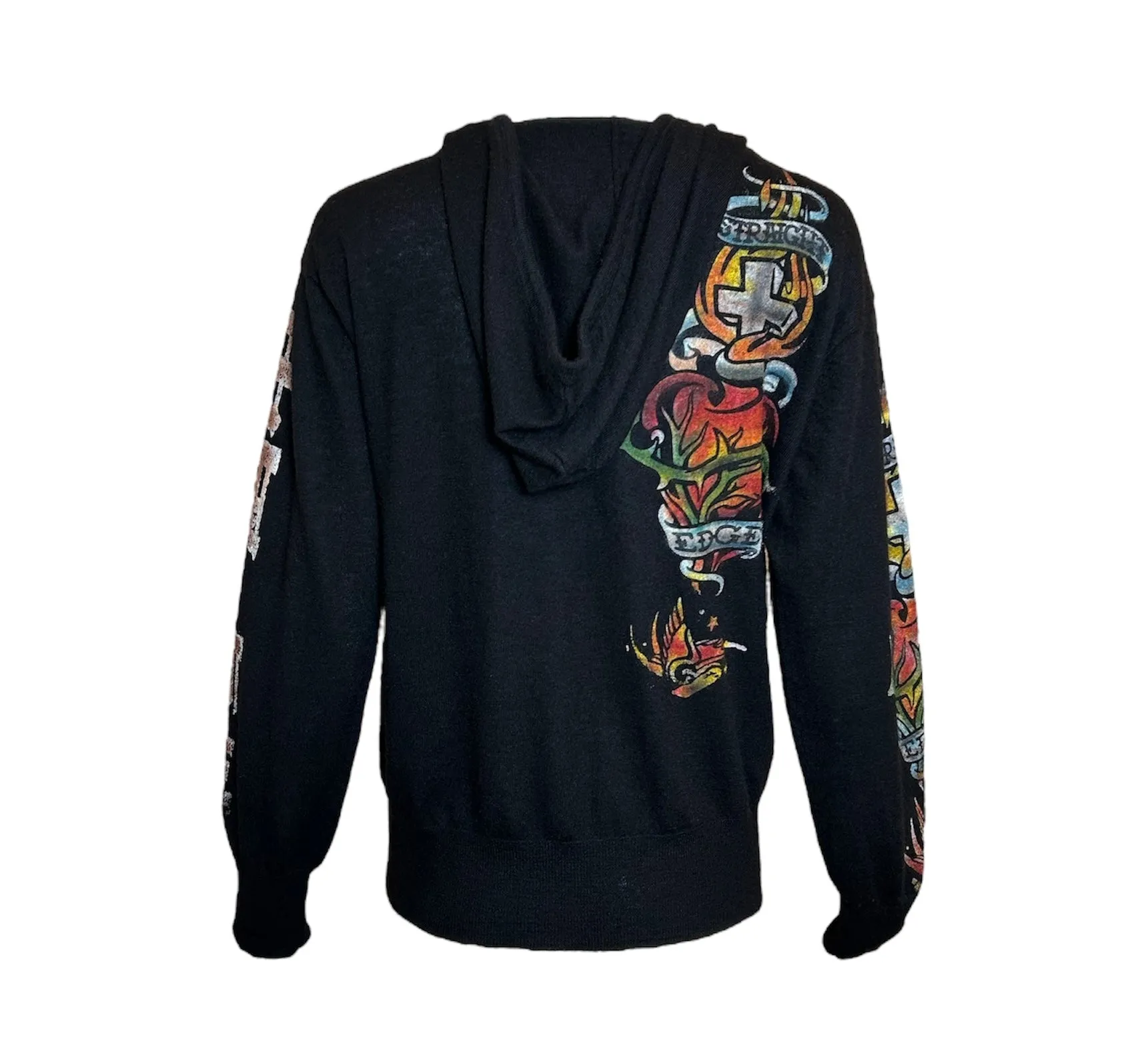The Great China Wall Black Cashmere Hoodie with Tattoo Graphics