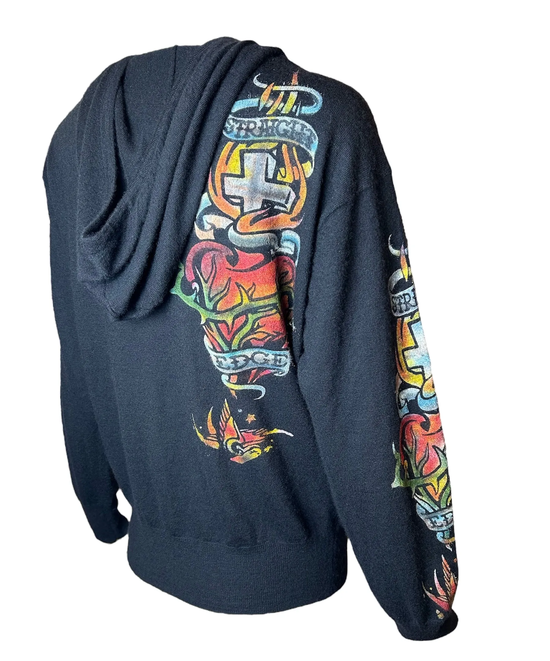 The Great China Wall Black Cashmere Hoodie with Tattoo Graphics