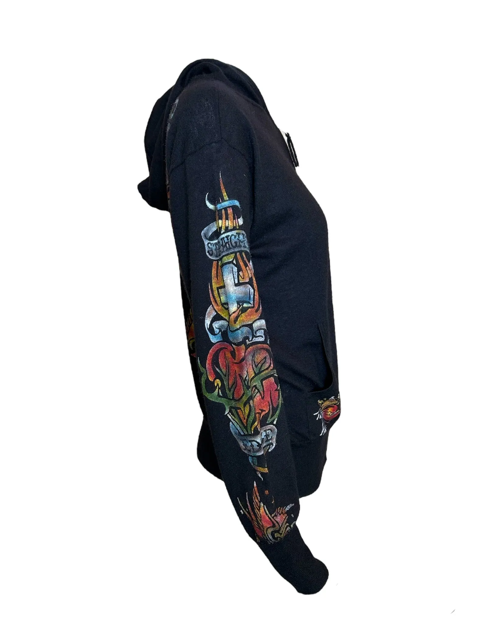The Great China Wall Black Cashmere Hoodie with Tattoo Graphics