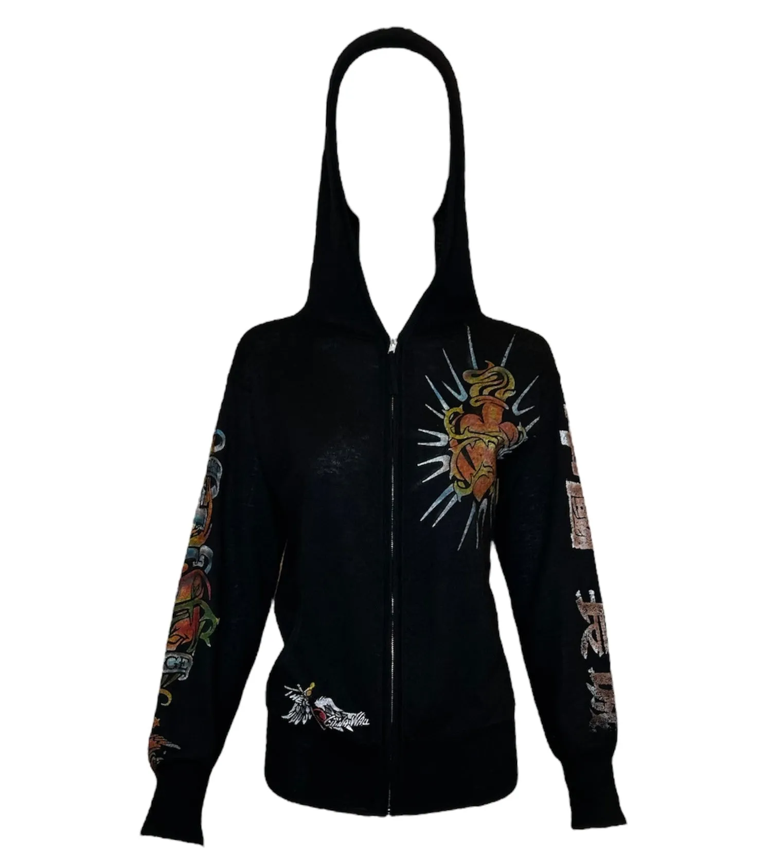 The Great China Wall Black Cashmere Hoodie with Tattoo Graphics