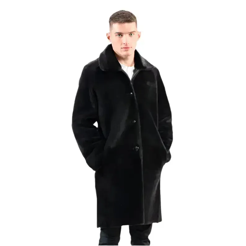 Versatile Black Reversible Sheepskin Coat for Men – Stylish & Practical
