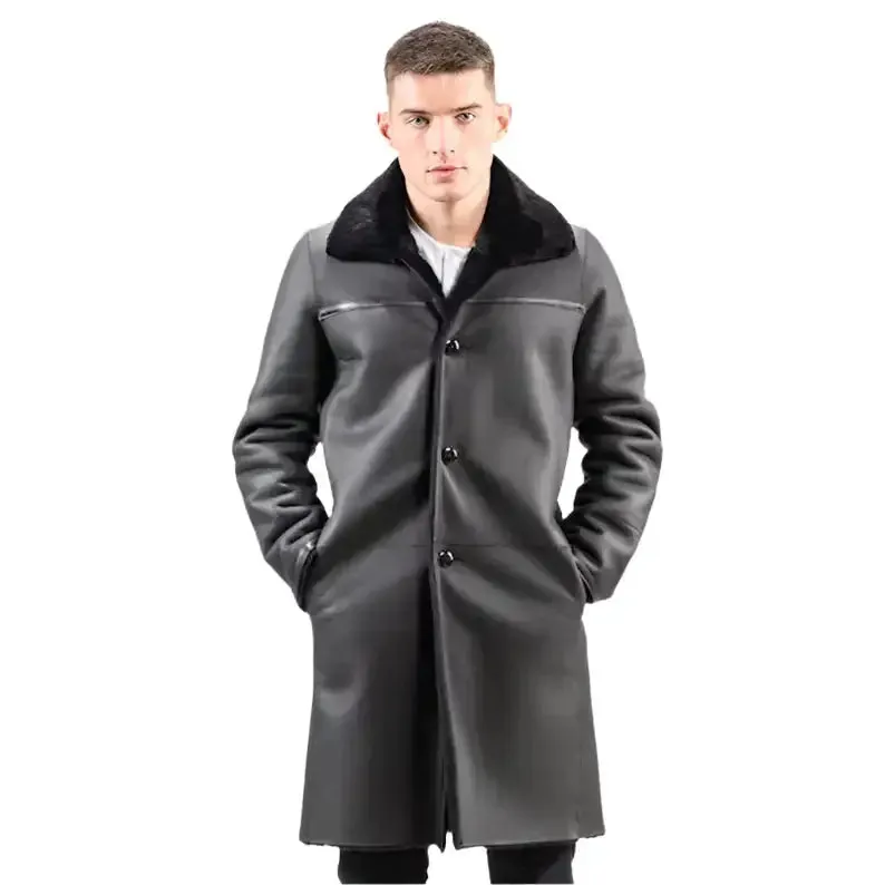 Versatile Black Reversible Sheepskin Coat for Men – Stylish & Practical
