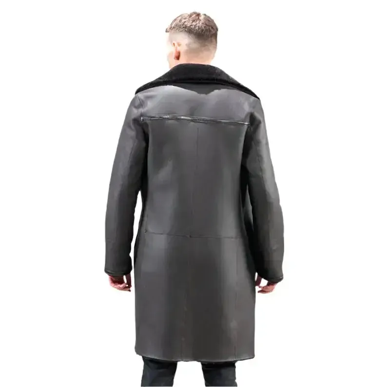 Versatile Black Reversible Sheepskin Coat for Men – Stylish & Practical