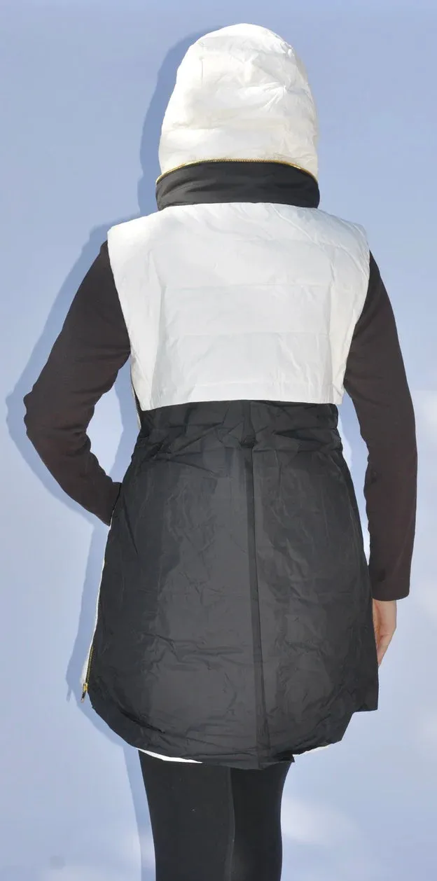 Vest Down Puffer With Hood And Side Zipper Vents Antique White Kara Women's