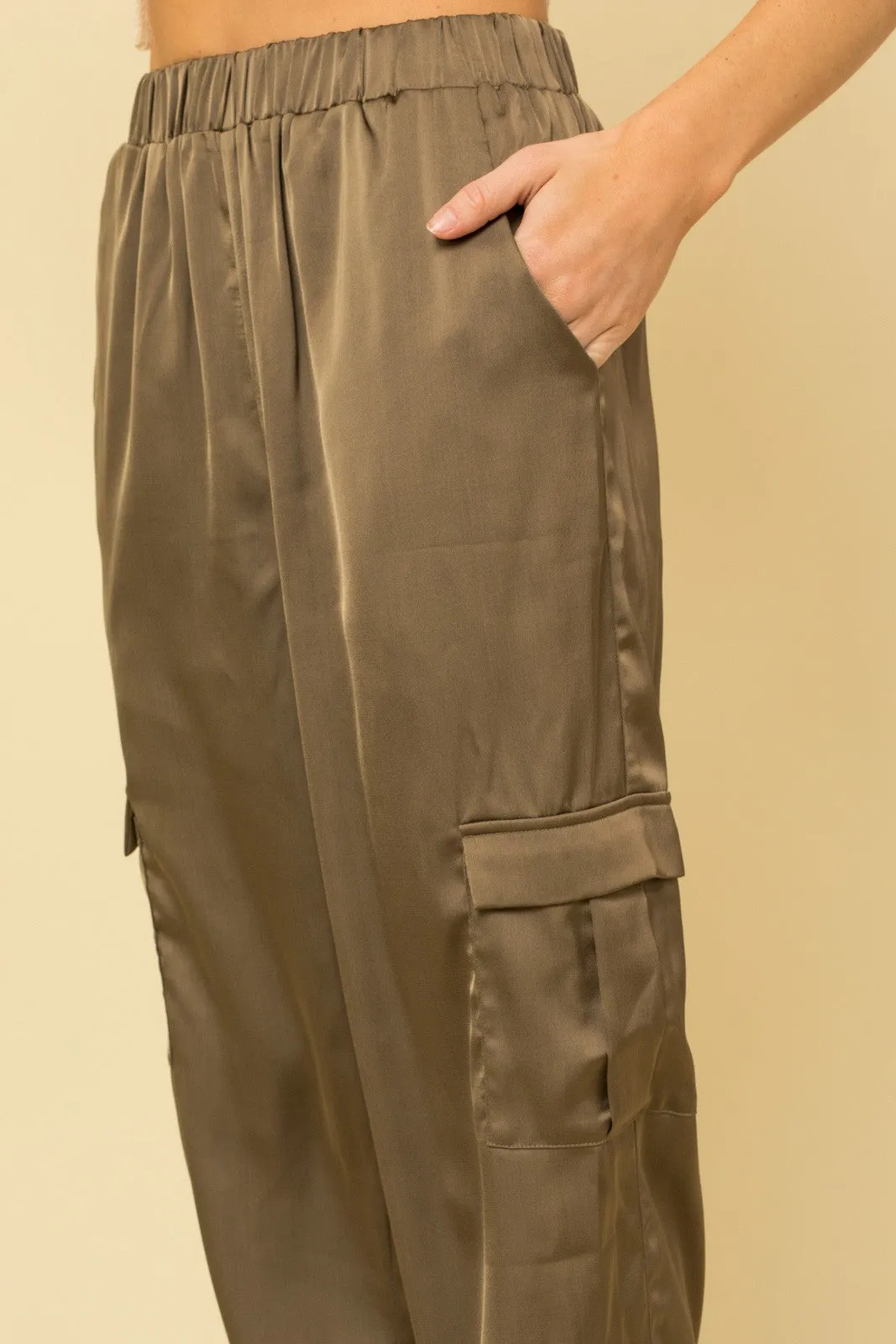 We've Been Waiting Satin Joggers - Olive